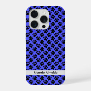 Kleine hondenpootafdruk in zwart en blauw Aangepas iPhone 15 Pro Hoesje