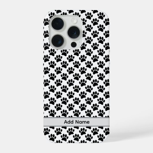 Kleine hondenpootafdruk in zwart-wit met eigen naa iPhone hoesje (Achterkant)