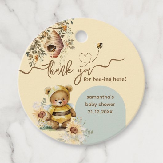 Kleine honing Beer Baby shower Bedankt hier Bedankjes Labels (Voorkant)
