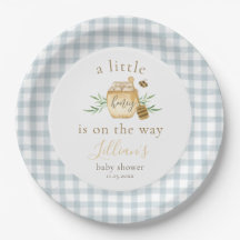 Kleine honing op komst Blauwe Gingham Baby Shower