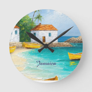 Kleine Jamaicaanse huizen en skiffs Ronde Klok
