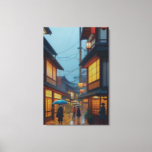 Kleine Japanse regenachtige weg Canvas Afdruk