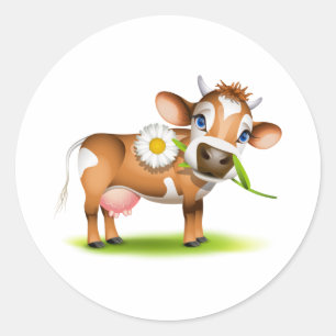 Kleine Jersey-koe die madeliefje eet Ronde Sticker