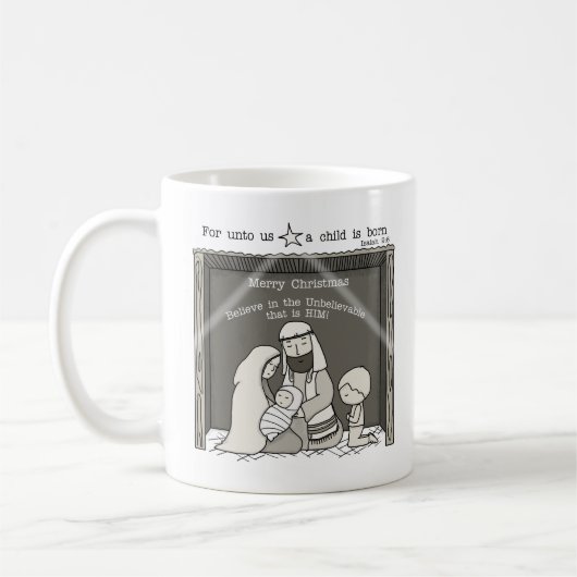 Kleine jongen bij de kribbe - Prettig kerstfeest Koffiemok (Links)