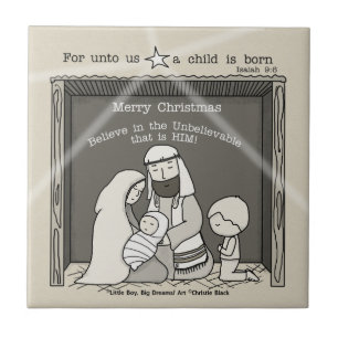 Kleine jongen bij de kribbe - Prettig kerstfeest Tegeltje