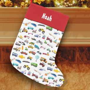 Kleine jongen dingen die Kind van auto's verplaats Kerstsok