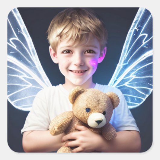 Kleine jongen met Fairy Wings Vierkante Sticker (Voorkant)