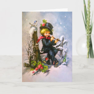 Kleine jongen met fluit feestdagen kaart