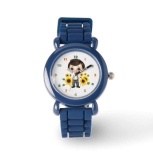 Kleine jongen met zonnebloemen horloge
