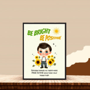 Kleine jongen met zonnebloemen poster