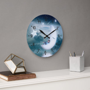 Kleine jongen op de Moon Clouds Stars Grote Klok