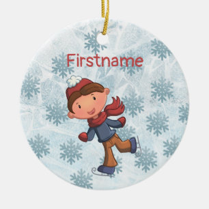 Kleine jongen schaatsen keramisch ornament