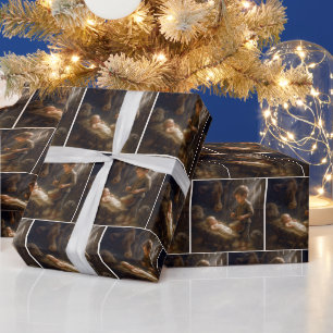 Kleine jongen speelt drum voor Baby in Manger Cadeaupapier