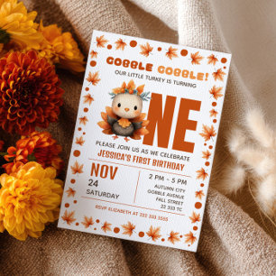 Kleine kalkoen herfst Thanksgiving 1e verjaardag Kaart
