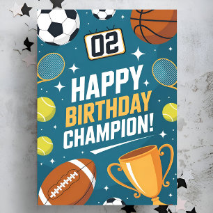 Kleine Kampioen Blauwe Sporten Verjaardag Kaart