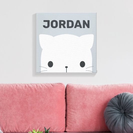 Kleine kat met persoonlijke naam bevestigen canvas afdruk (Insitu (Woonkamer))