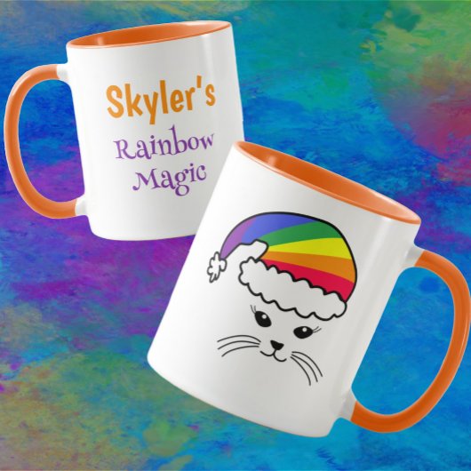 kleine kat regenboog kerstman mok