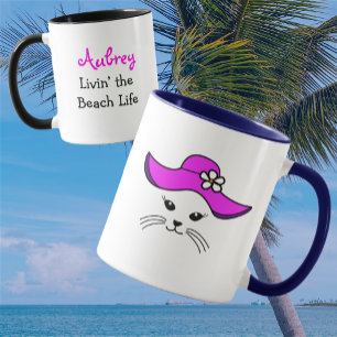  kleine kat strand meisje mok