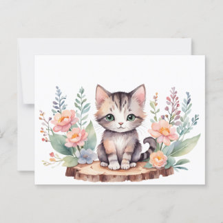 Kleine Katze mit Blumen Briefkaart