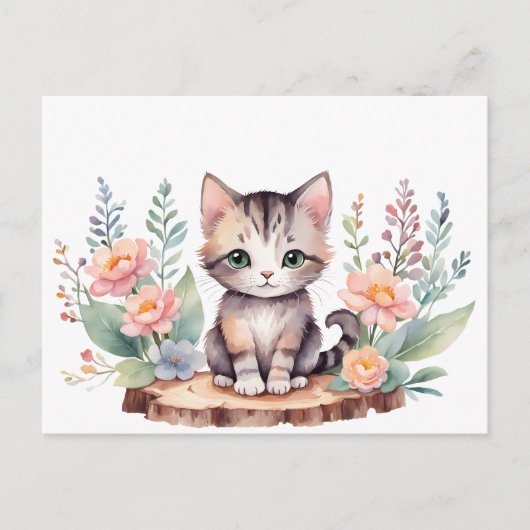 Kleine Katze mit Blumen Briefkaart (Voorkant)