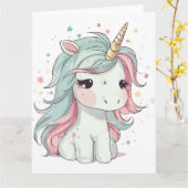 Kleine Kawaii Eenhoorn Kaart (Gele Bloem)