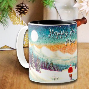 Kleine Kerstman in een groot besneeuwd landschap g Tweekleurige Koffiemok