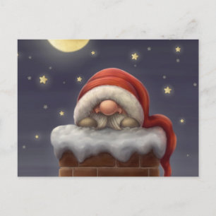Kleine kerstman in een schoorsteen feestdagenkaart