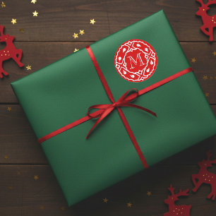 Kleine Kerstmisenvelop verzegeling met krans monog Ronde Sticker