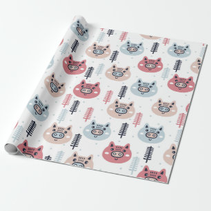 Kleine kerstpiggies   Festive Thaise Varkens Cadeaupapier