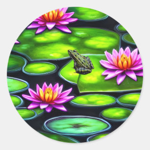 Kleine kikker op Lily Pad Ronde Sticker