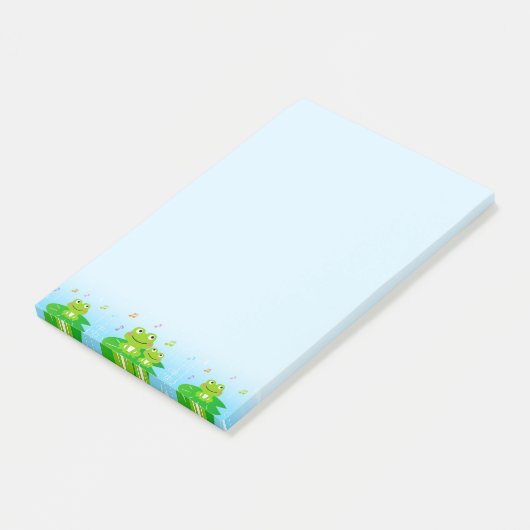 Kleine kikkers op lichte blauwe noten post-it® notes (Schuin)