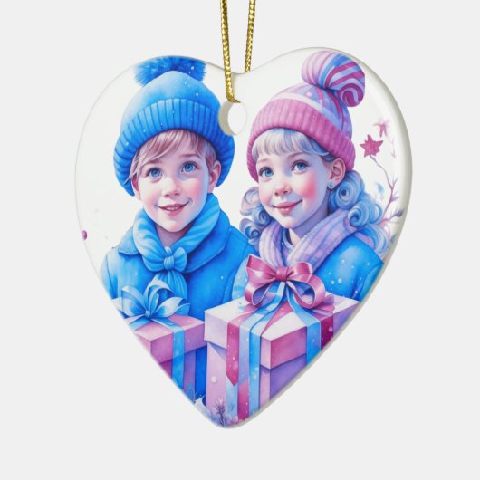 kleine kinderen kerst gepersonaliseerd keramisch ornament (Links)