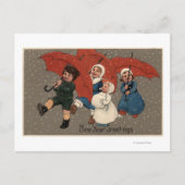 Kleine Kinderen met paraplu's Briefkaart (Voorkant)
