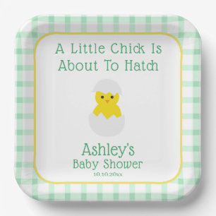 Kleine kip uit te komen geslachtsneutrale babyshow papieren bordje