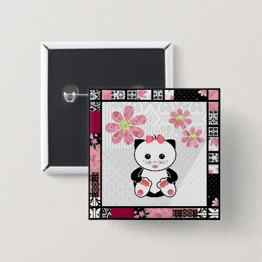 Kleine kitten vierkante button 5,1 cm (Voorkant /achterkant)