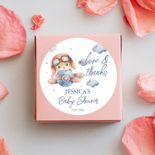 Kleine kleine baby shower van een piloot ronde sticker