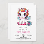 Kleine Kleurrijke Digitale Eenhoorn 1e Verjaardag Kaart (Voorkant / Achterkant)