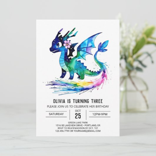 Kleine Kleurrijke Dragon Digitale Meisje Verjaarda Kaart (Staand voorkant)