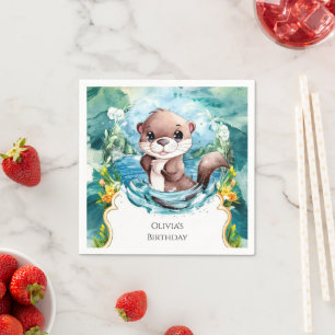 Kleine kleurrijke otter verjaardag servet