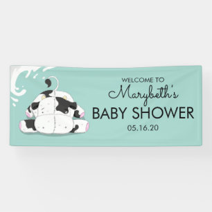 Kleine Koe Baby shower banner bevestigen