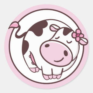 Kleine Koe bevestigen Ronde Sticker