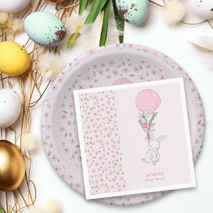 Kleine Konijn en Ballon Roze Meisje Baby Shower Servet