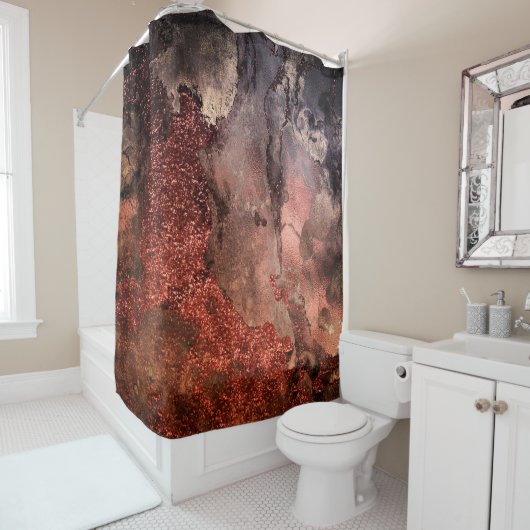Kleine koper Glitter Ink Emerald Marble Douchegordijn (In situ)