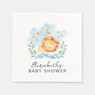 Kleine leeuw is een Waterverf blauw Baby shower Servet