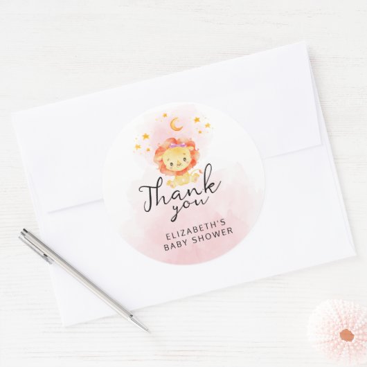 Kleine leeuwen zijn een meisje Waterverf Roze Dank Ronde Sticker (Envelop)