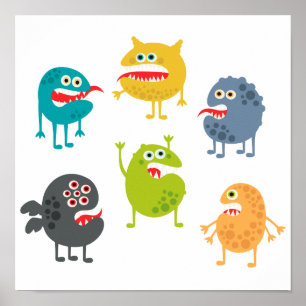 Kleine leuke grappige monsters poster