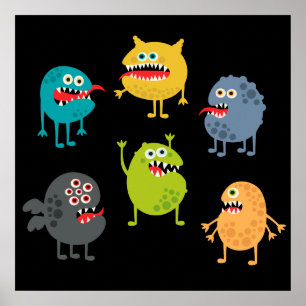 Kleine leuke grappige monsters poster