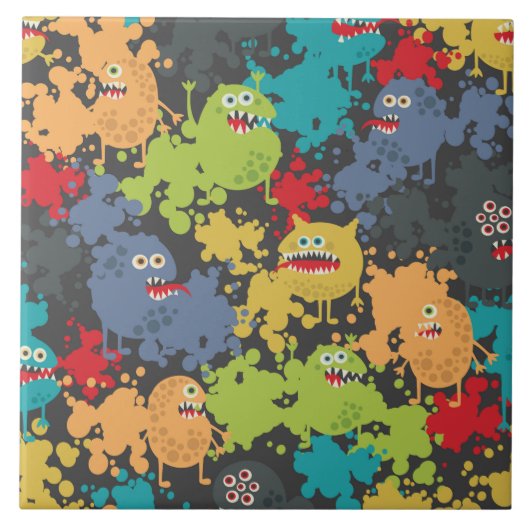 Kleine leuke grappige monsters tegeltje (Voorkant)