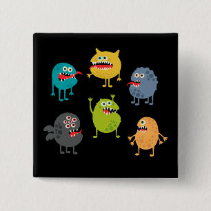 Kleine leuke grappige monsters vierkante button 5,1 cm