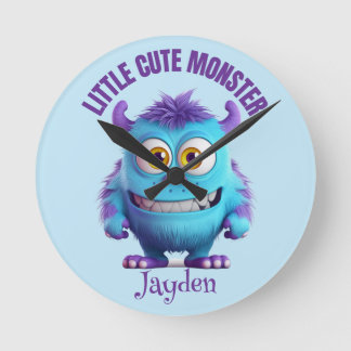 Kleine Leuke Monster Paarse Horens Gepersonaliseer Ronde Klok